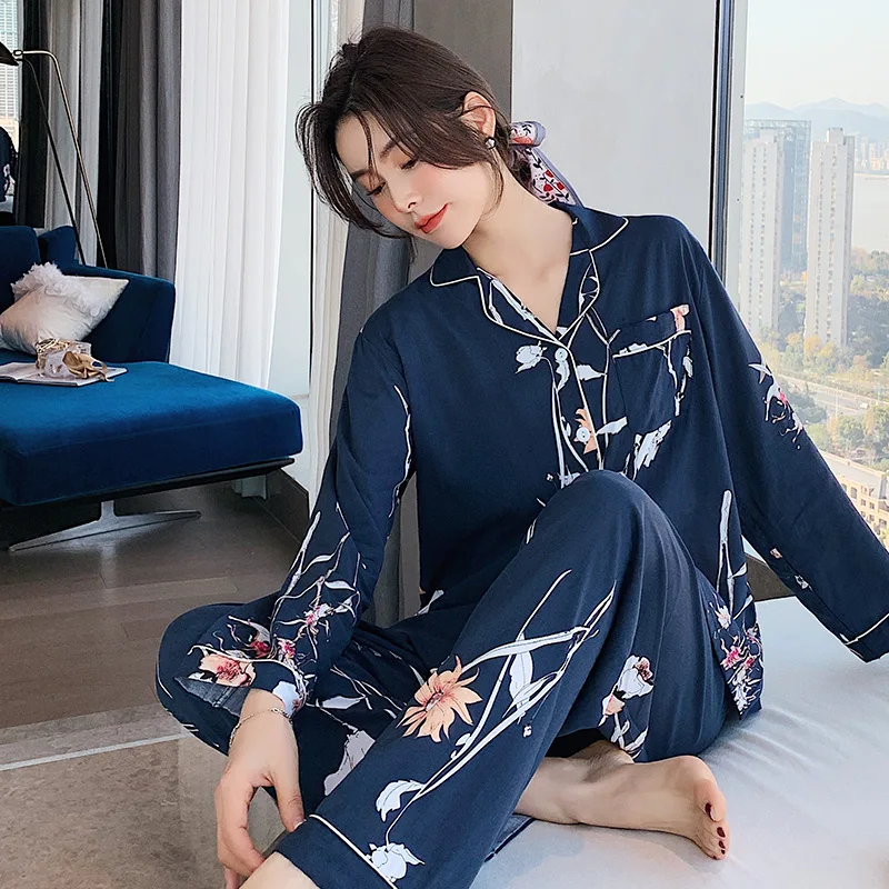 

Пижама женская из поплина с длинным рукавом, тонкая рубашка из искусственного хлопка, верхняя одежда в японском стиле, весна-осень