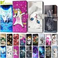 luxury animal painted flower leather case etui for huawei p20 p30 lite pro p8 p9 lite 2017 cover flip protect mobile phone cases