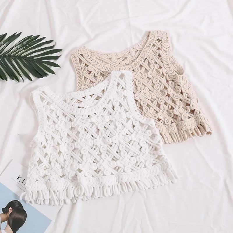 Возможно u образная белая бежевая ткань открытая майка с кисточками без рукавов