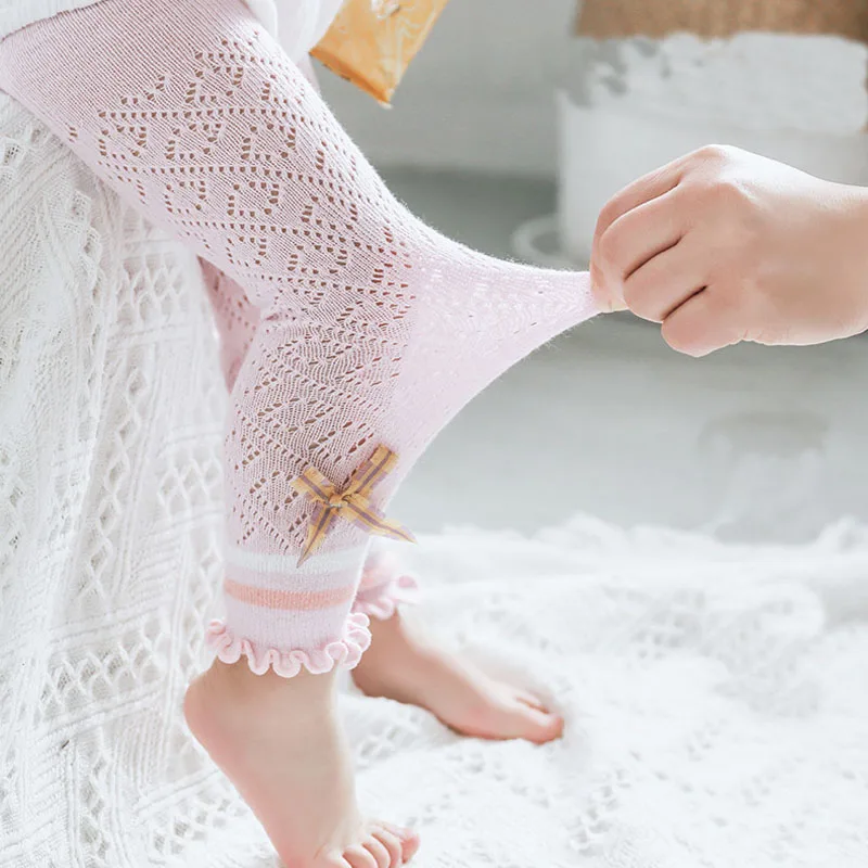 

Summer new children kids newborn baby girl pants mesh leggings baby girls cute bowknot thin breathable cotton trousers