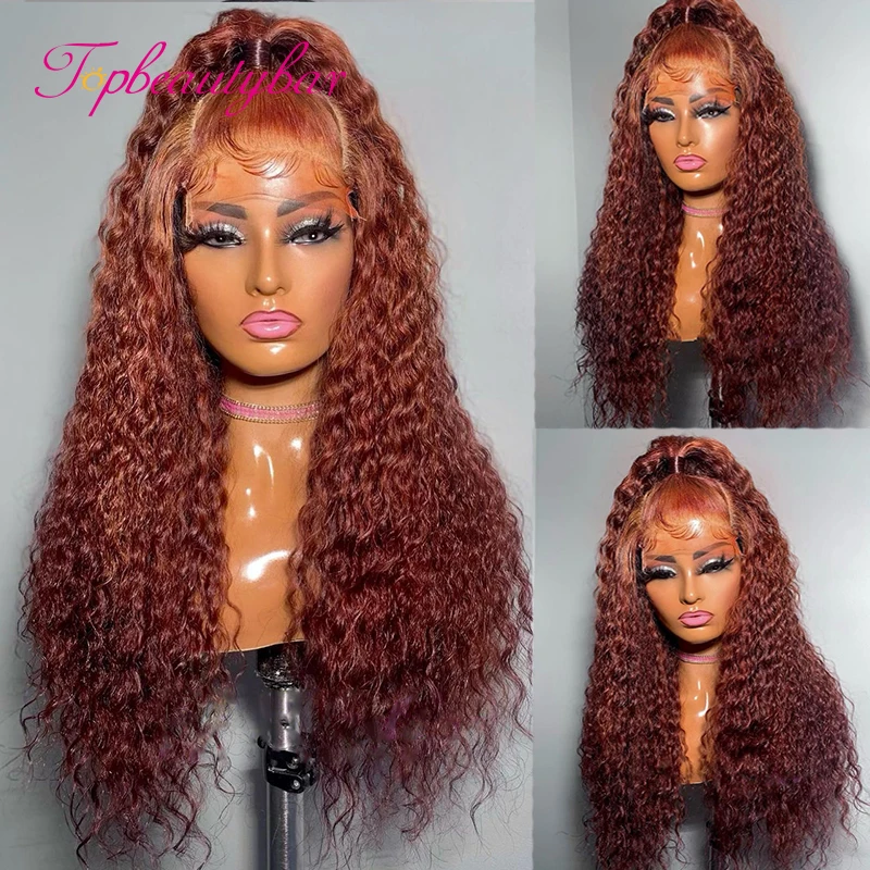 Красно коричневые вьющиеся передние парики из человеческих волос на сетке