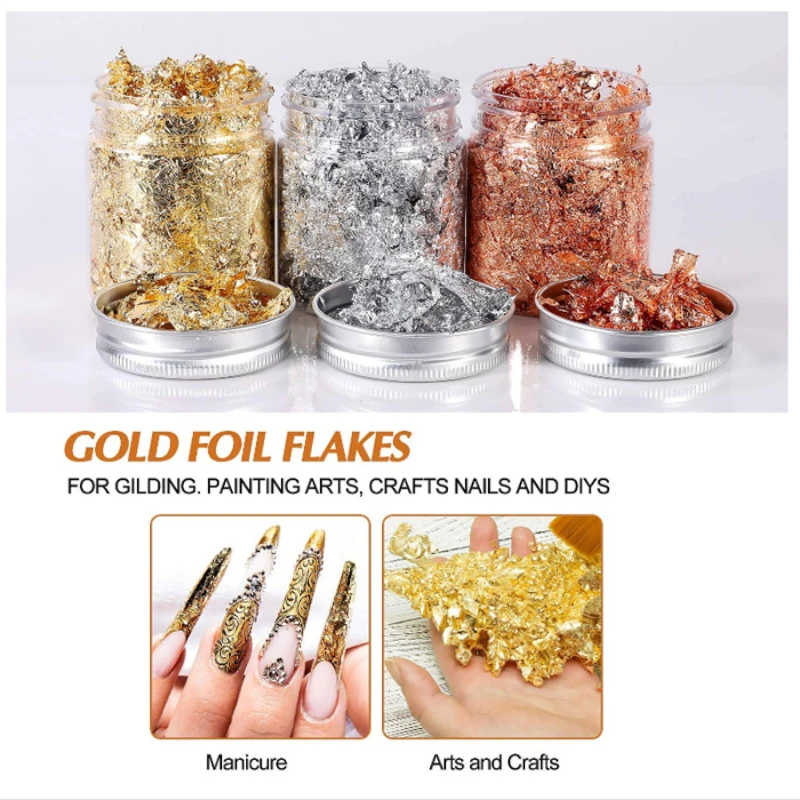 

1 Box Gold Silver Copper Color Special Metallic Foil Flakes Perfect For Nail Art Imitation Gold Foil Silver Foil Material TSLM2