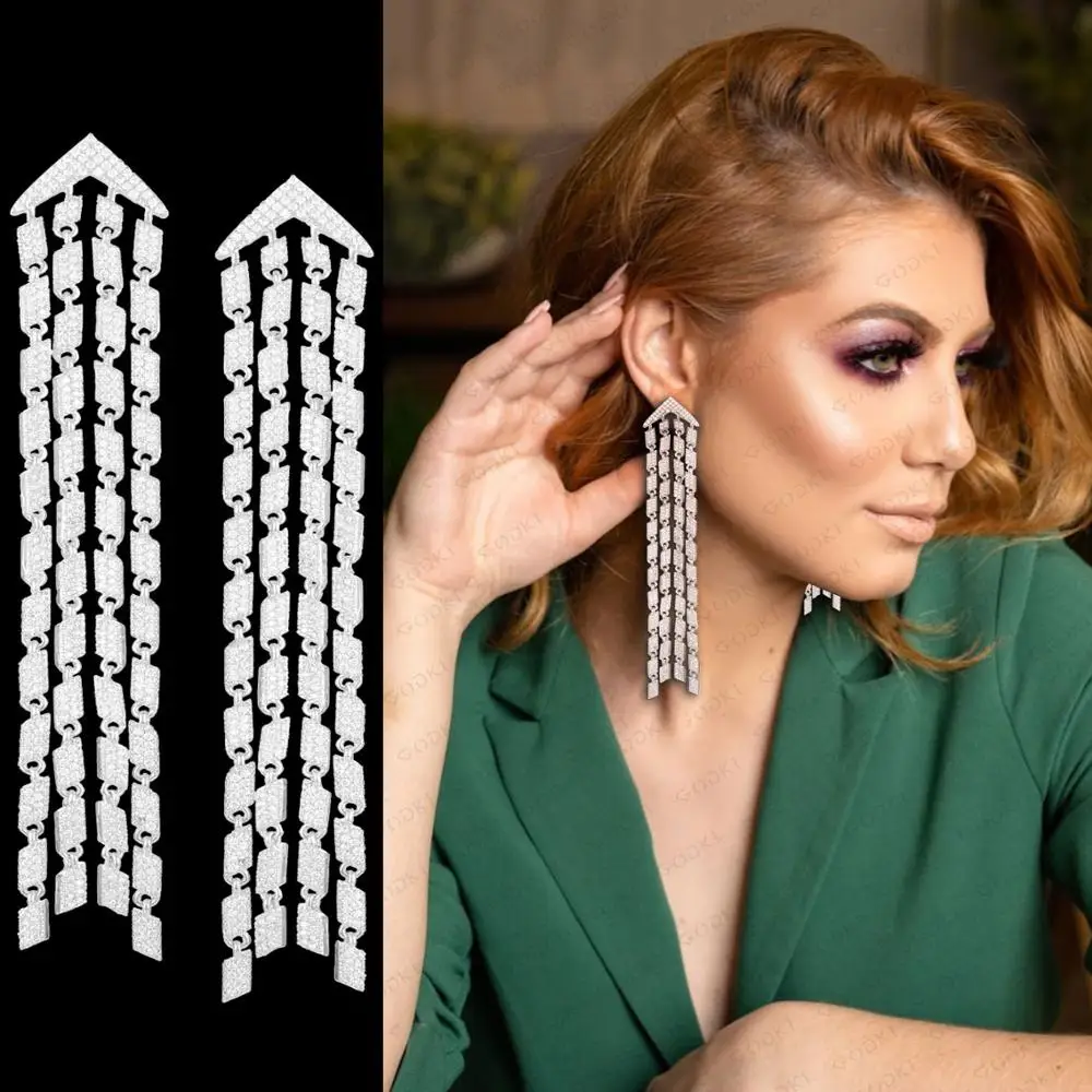 Женские длинные серьги с кисточками GODKI роскошные свадебные кубическим