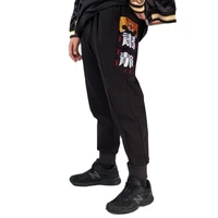 new men boys vintage casual high street fashion chinese style embroidered all match black trousers straight full length pants