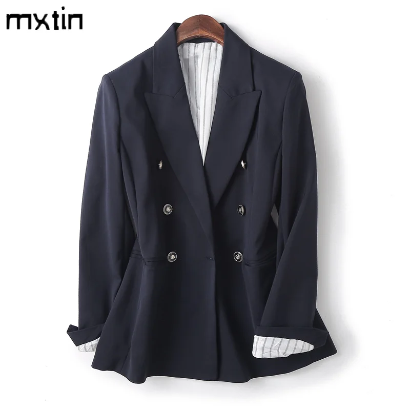 

Пиджак женский двубортный однотонный, в винтажном стиле, модная повседневная офисная верхняя одежда, 2020