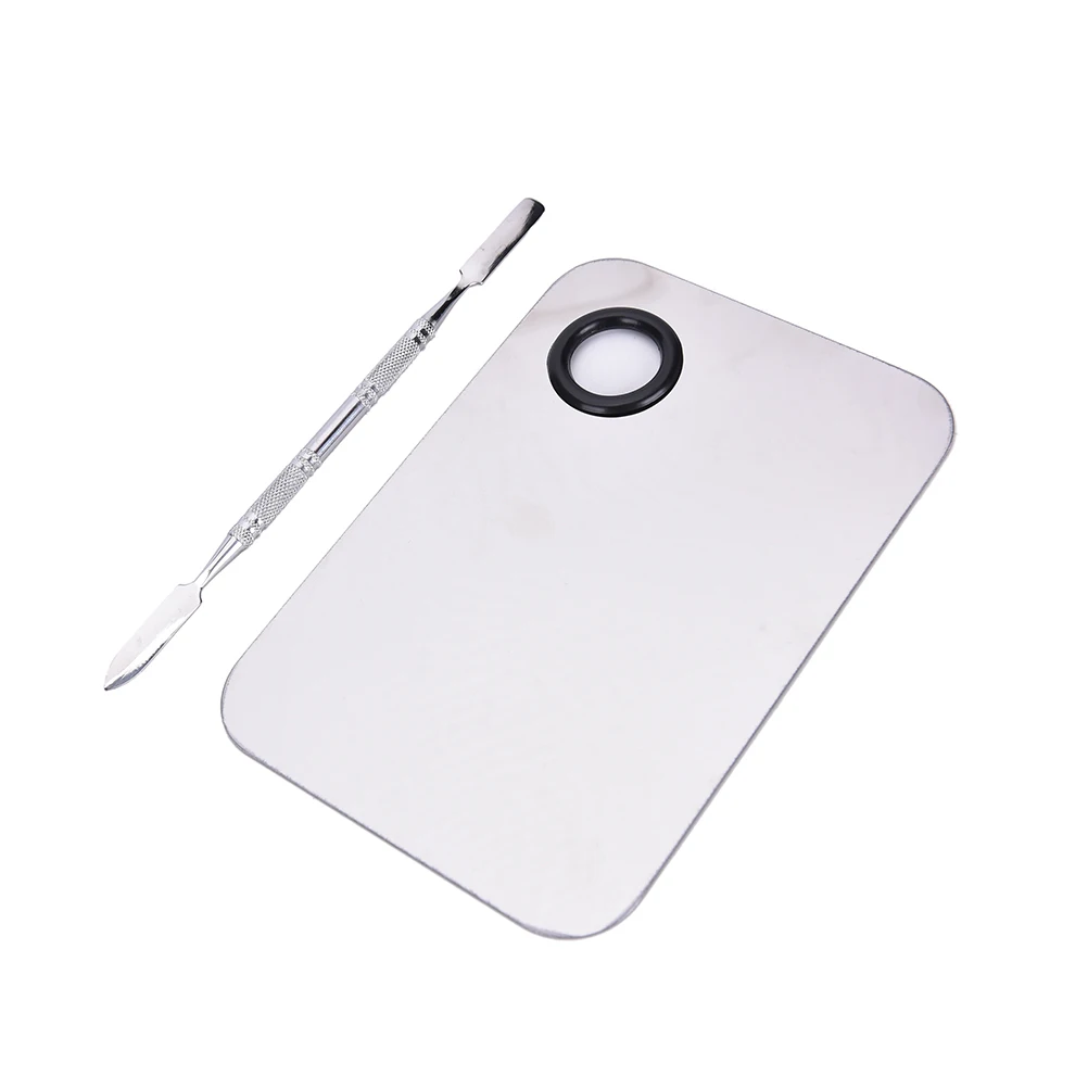 

Hot Sale 1 Set Beauty Stainless Makeup Nail Eye Shadow Mixing Plate Foundation Eyeshadow Palette Spatula Cosmetic Tool