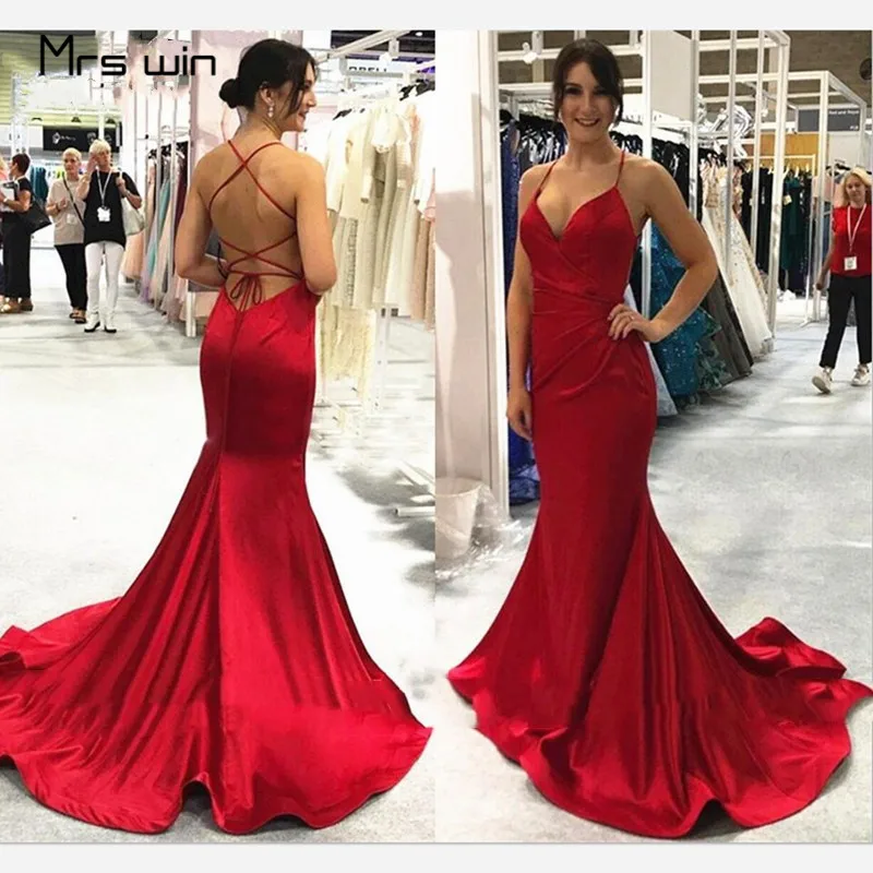 Женское платье подружки невесты Mrs win длинное Бордовое Русалка на бретельках с