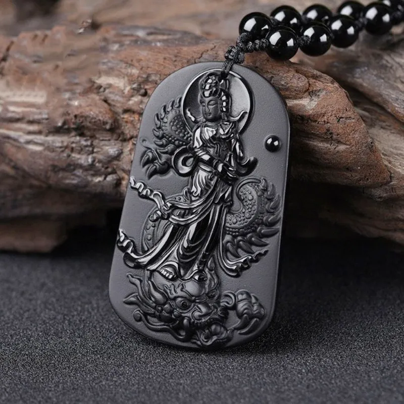 

Natural Obsidian Dragon Guan yin Jade Pendant Jewelry Lucky to ward off evil spirit Auspicious Amulet Pendant Jade Fine Jewelry