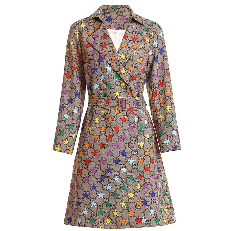 

new Europe and the United States women's suit collar long sleeve with collect waist coat color star fashion trench coat