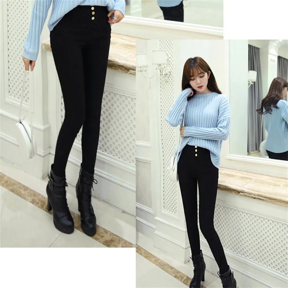 

Summer women's High Waist with 3 Button Decoration skinny Ankle-length Bottoming Pants Pencil Pants Legging Fashion Skinny Pants