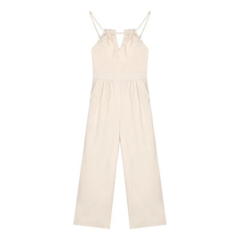 

White Open Back Jumpsuit Ladies Thin Casual Pants Women Summer 2021 New High Waist Wide Leg Pants Clothes Jumpsuit Women