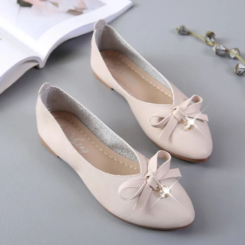 Женские Кожаные Модные Повседневные балетки на плоской платформе с бантиком