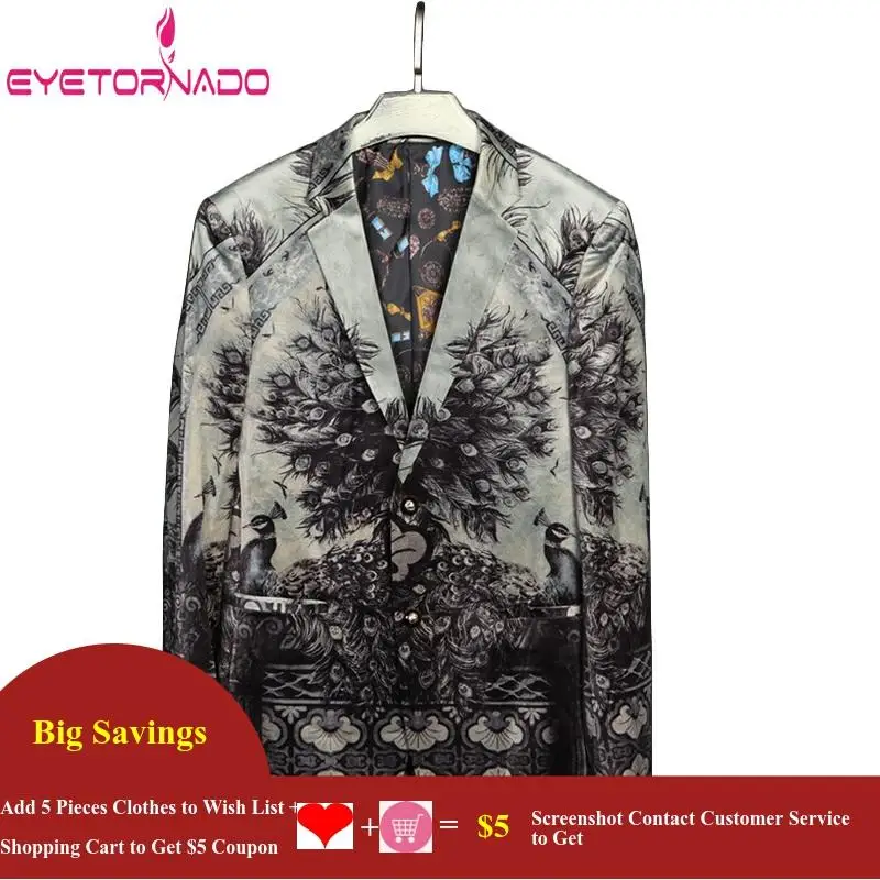 Мужской костюм в Корейском стиле пиджак с цветочным принтом деловой однобортный