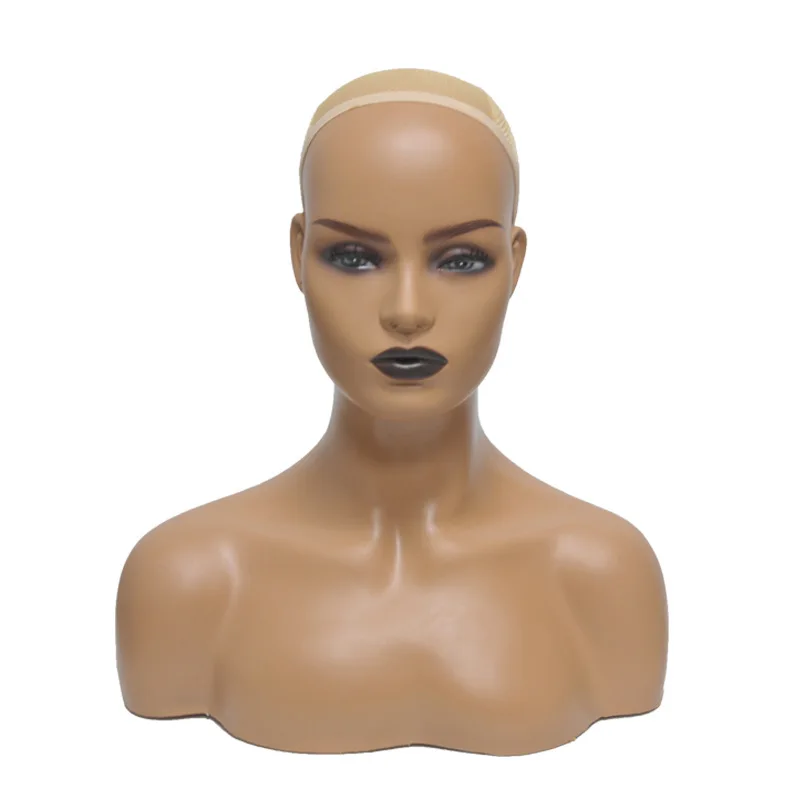 

Dark Skin Black Lipstick PVC Female Mannequin Head With Shoulder Sale For Hair Wig Jewelry Scarf And Hat Display