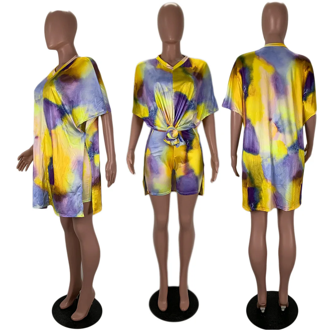 

Cutubly Short Sleeve Women'S Set V-Neck Two Piece Set T Shirts Short Pant Set Summer Sexy Print Casual Tracksuit Outfit