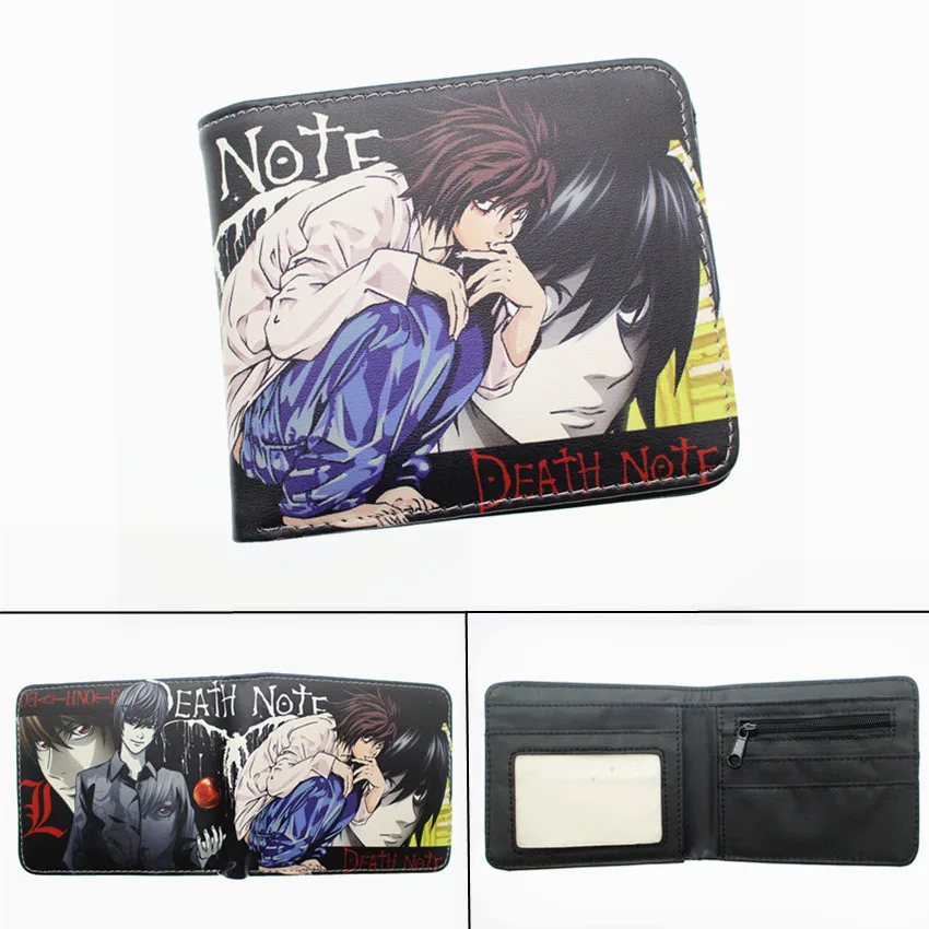 A Кожаный кошелек с рисунком аниме «Death Note L», короткий, двойной, держатель для карт, для фотографий, из искусственной кожи, для мальчиков и девочек, карман для монет на молнии, кошельки с мультипликационным принтом, подарок - Цвет: A