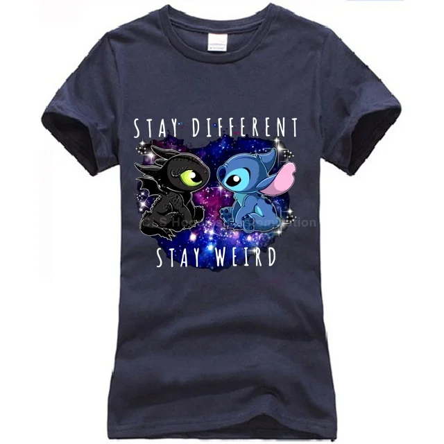 Women navy blue Стежка и Беззубик оставайтесь разными стежками странная футболка Хлопковая мужская S-3XLCartoon Футболка Мужская Унисекс Новая мода - Цвет: Women navy blue