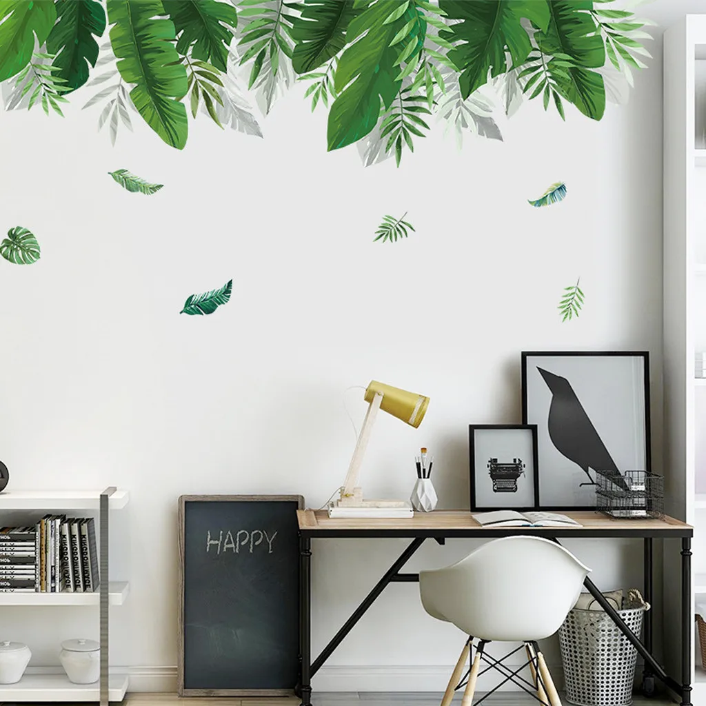 2020 Plants Background Big Leaves Decoration Door Decor Wall Sticker Room Art Window For Home | Дом и сад