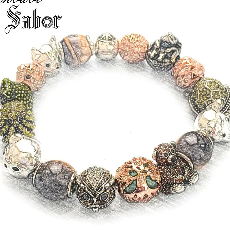 Женский лес Бусы Браслеты звенья цепи Серебряный цвет милый подарок Карма Diy