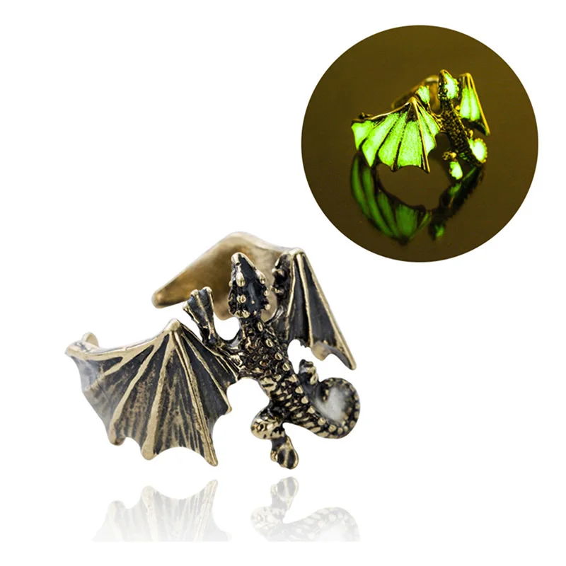 Винтажное светящееся кольцо мужское с птерозавром в темноте | Украшения и