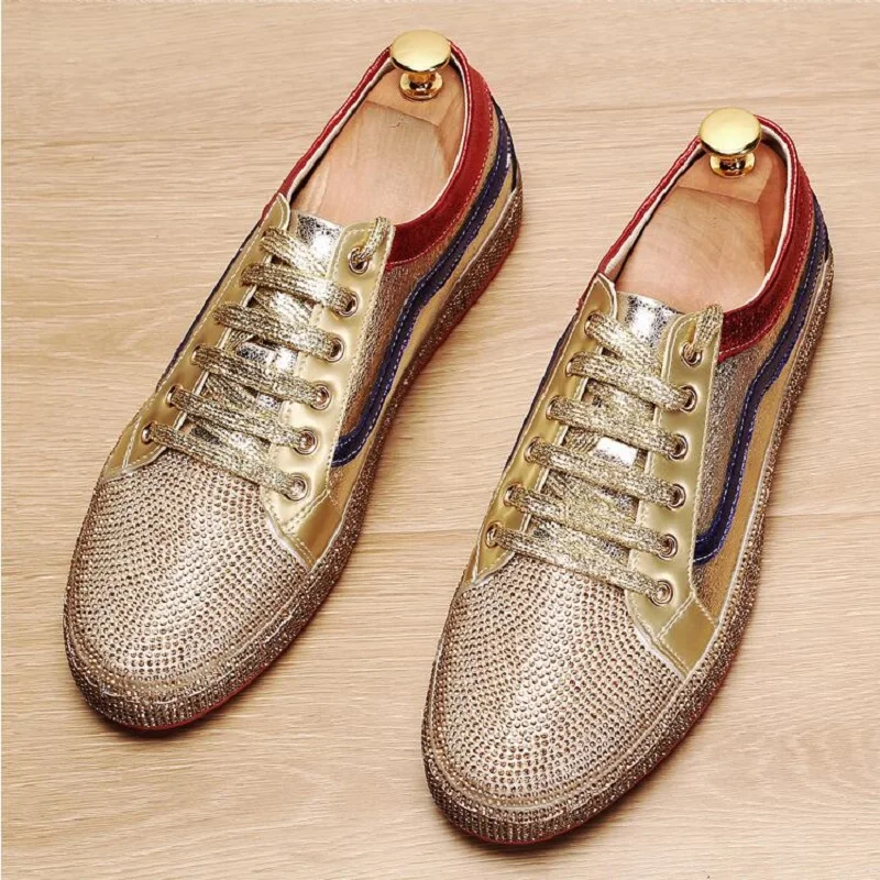 Мужские Блестящие модные кроссовки стразы из ПУ кожи со шнуровкой обувь для