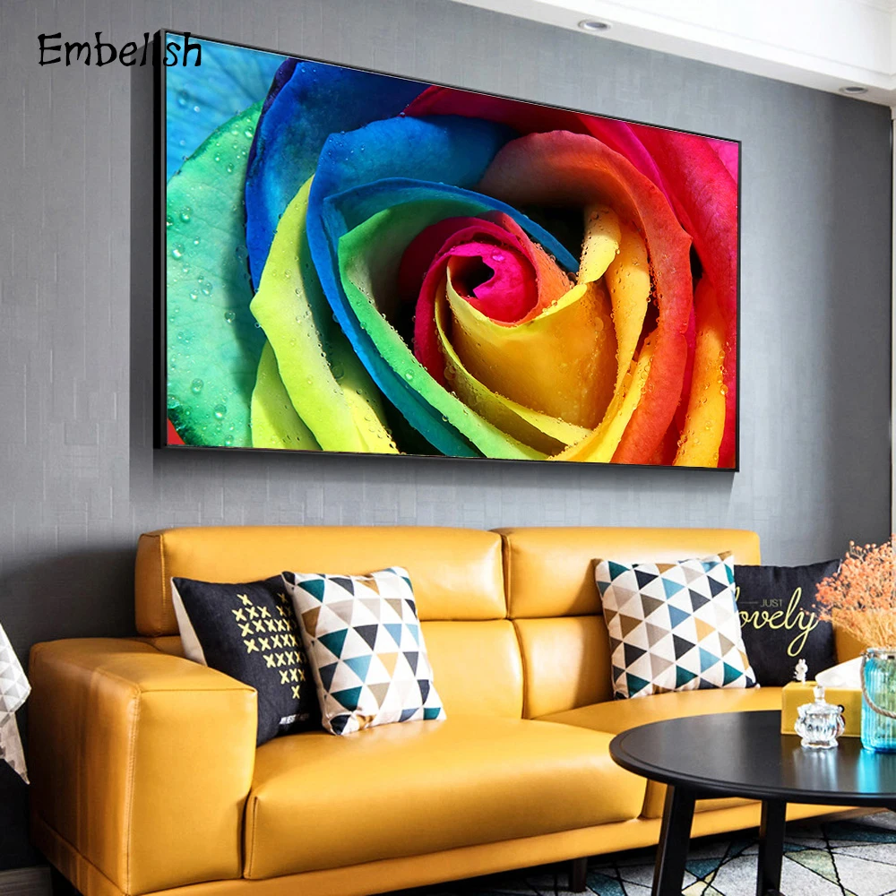 

1 Pieces Modern Home Decor Pictures For Living Room Rainbow Colorful Roses Flowers Posters HD Print Canvas Paintings