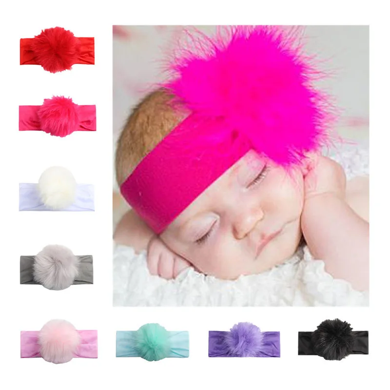 Милая повязка на голову из искусственного меха с помпонами для малышей хлопковая