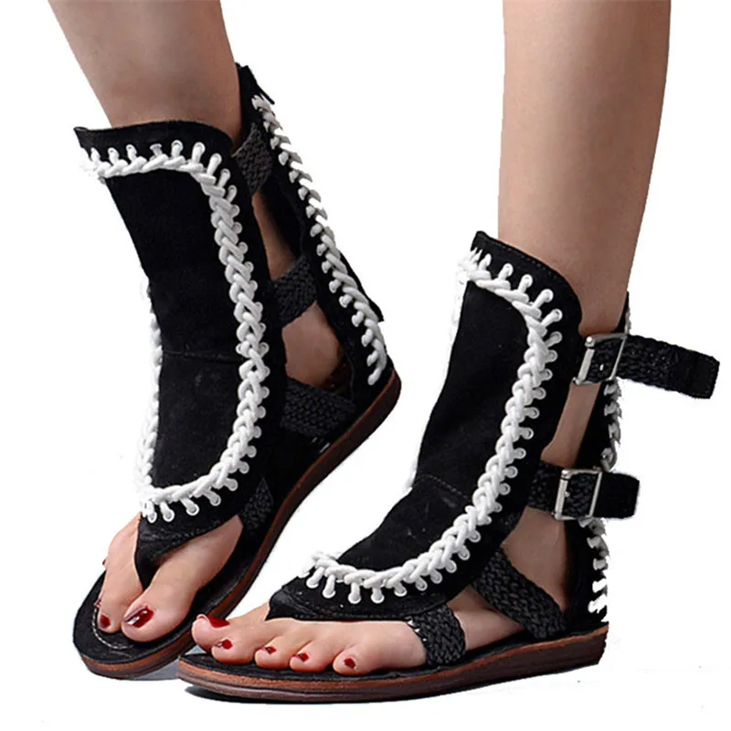 Ручной работы черные замшевые сандалии для женщин летняя пляжная обувь Женские