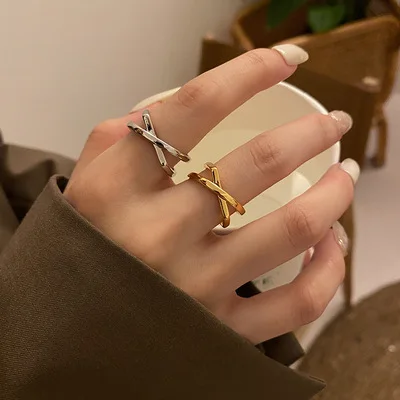 

Simple Cross Ring For Women Opening Adjustable Cold Style Ring Korean Version Temperament Minority Design Accessory 2021