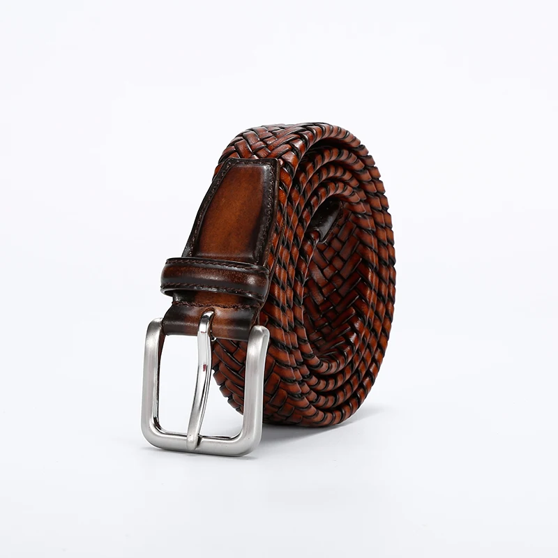 

New Style Belt Men Genuine leather Fashion Luxury Cowhide Casual Business Weave Nonporous Pin Buckle Strap Fancy Cowboy Jeans