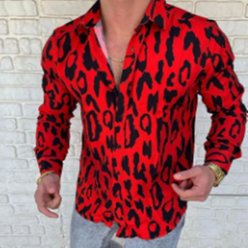 2021 Men's fashion NEW printingTurn-down Collar Shirt Casual  Long Sleeve Social Men Club Prom fashion Shirt S-3XL Street outfit