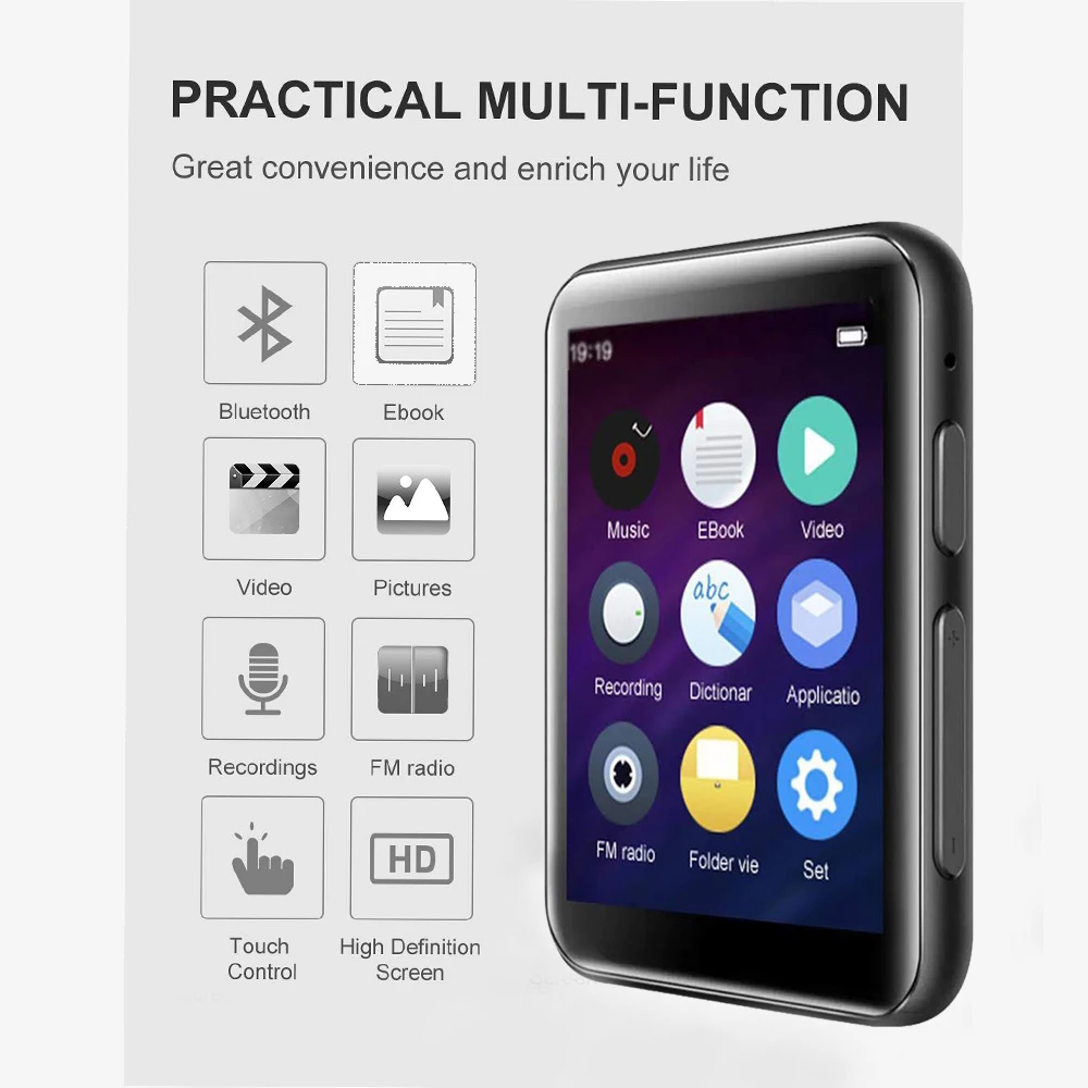 Benjie X5 Bluetooth 5 0 MP3 плеер с динамиком 2 дюймов полный сенсорный экран 16 Гб электронная