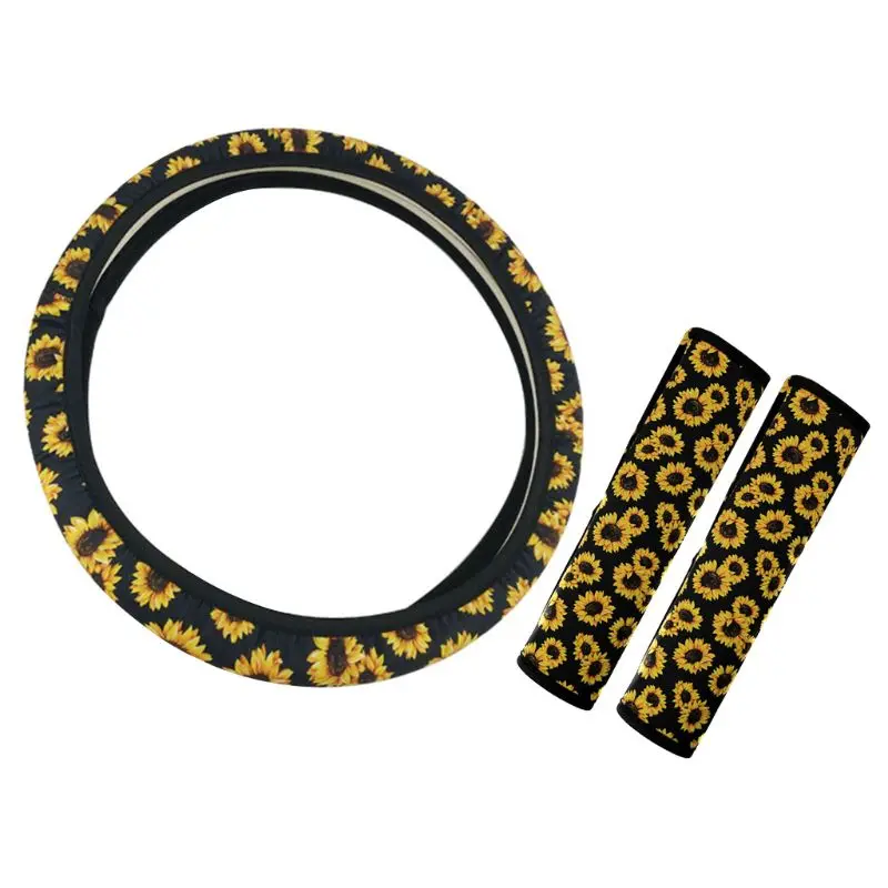 

Чехол на руль с подсолнухами, удобный прочный Чехол для автомобильного ремня безопасности с милыми подсолнухами