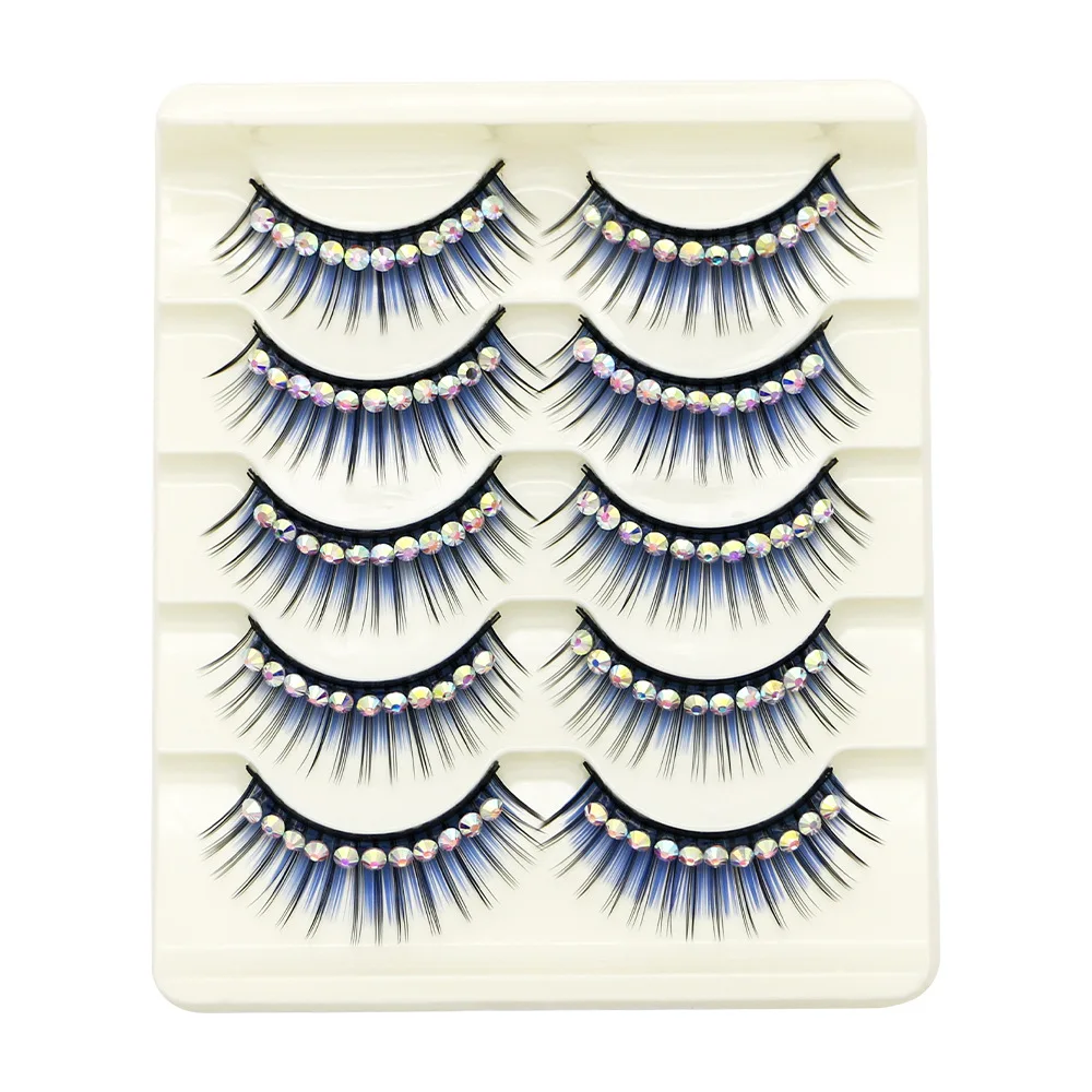 

Blue with rhinestones,thick and exaggerated false eyelashes,Latin dance performance,colored hard stems,5 pairs of eyelash growth