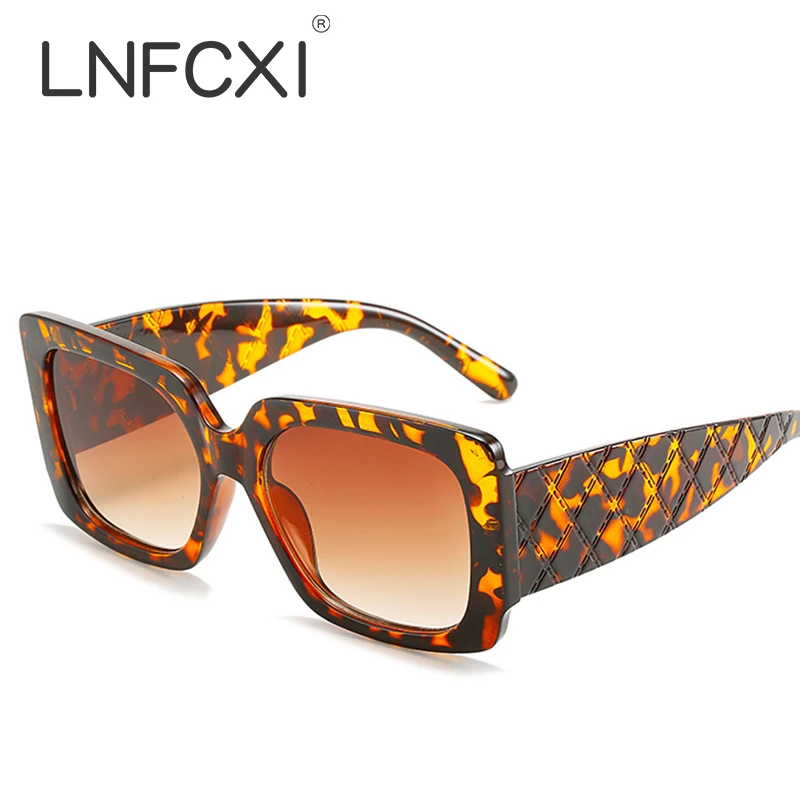 

LNFCXI New Fashion Square Women Black Green Snake Pattern Temples Frame Sunglasses Shades UV400 Men Gradient Sun Glasses