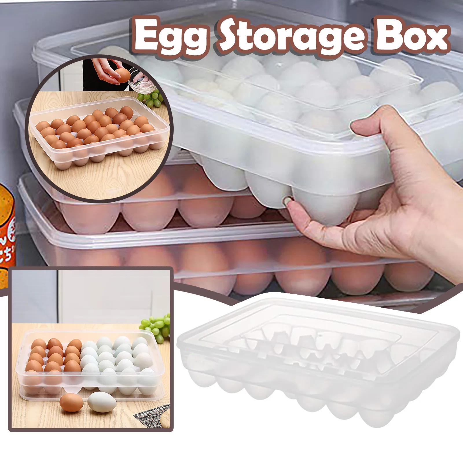 

34 Compartment Egg Holder Refrigerator Eggs Box Fresh-keeping Storage Box Eggs Rack Organizer Storage Basket For Kitchen