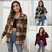 women hoodie coat long sleeve turn down collar plaid color matching print loose casual new pullover spring autumn fashion wild