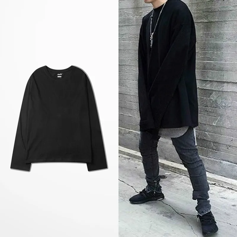 

High Street Black Color Long Sleeve T Shirt Kanye Skateboard Long T Shirt Hip Hop Top Tee Unisex Streetwear T Shirt Men Women
