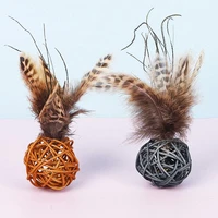 interactive cat ball toy creative cat rattan teasing ball with jingle and fake feather funny pet cat exercise toy balls supplies
