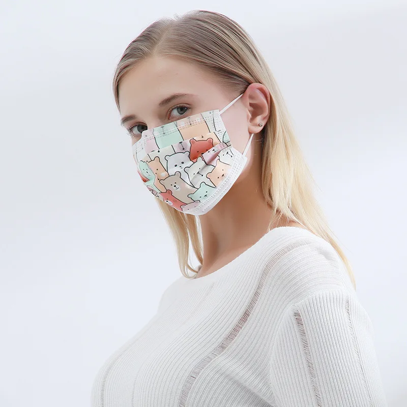 

50pcs Disposable Protective Face Mask Three-layer Non-woven Fabric Melt Blown Cloth Animal Models Adult Fashion Mouth Maskace