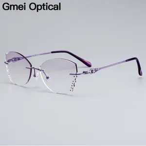 Оправа для очков Gmei Z2870 женская без оправы, оптическая стильная оправа для очков с алмазным обрезным градиентом и фиолетовыми тонированными плоскими линзами