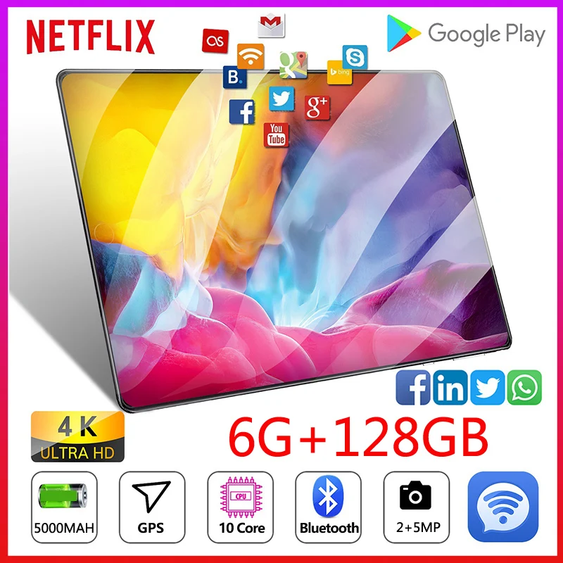 

2021 Hot 10.1 Inch Tablet Pc Android 9.0 10 Core 6GB Ram 128GB Rom 800x1200 Ips Wifi 4G Fdd Lte Phablet Tablet Pc Gps 10