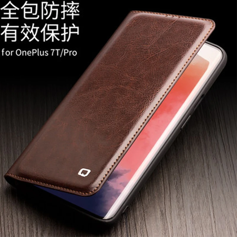 QIALINO New Business Flip Case for Oneplus 7T Pro Genuine Cow Leather Phone Skin Shell 7TPro Slim Protective Bag | Мобильные
