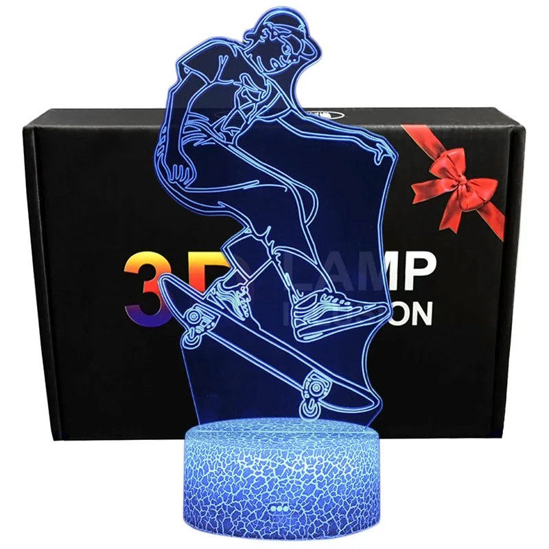 

Основа из АБС-пластика, акриловая 3D Оптическая иллюзия, Ночной светильник, Спортивная Тема, светодиодная лампа для скейтборда, подарок для в...