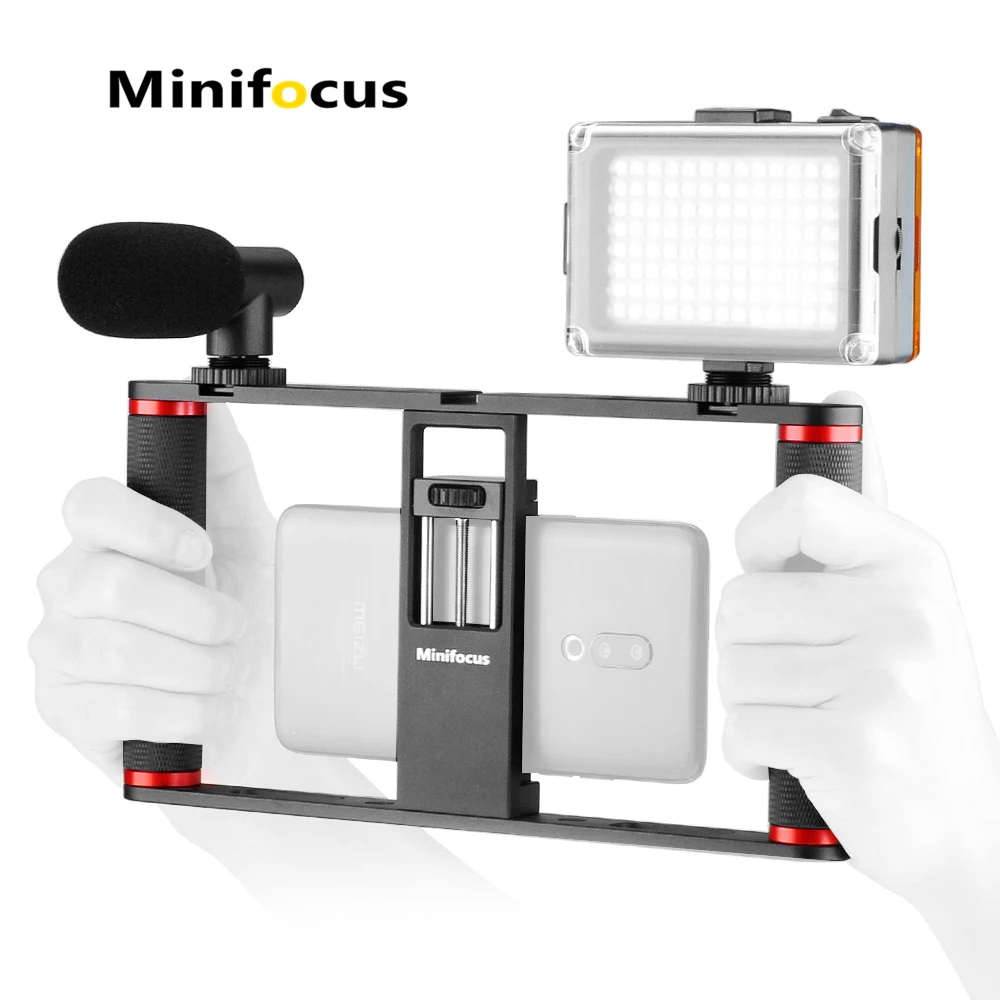 

Smartphone Video Rig Cage Handle Grip with Microphone Mic 104 LED Light Kit for Mobile Phone Vlogging Filmmaking Videomaker Vlog
