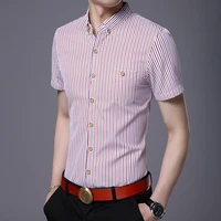 fit new brand summer down slim 2021 button men shirts korean short sleeve striped casual fashion mens designer clothes