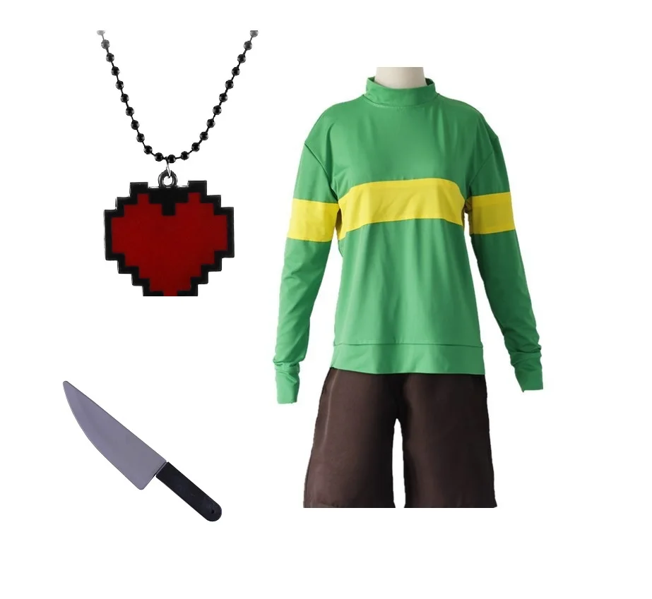 Костюм для косплея из аниме Undertale Frisk рубашка с длинным рукавом шорты ожерелье