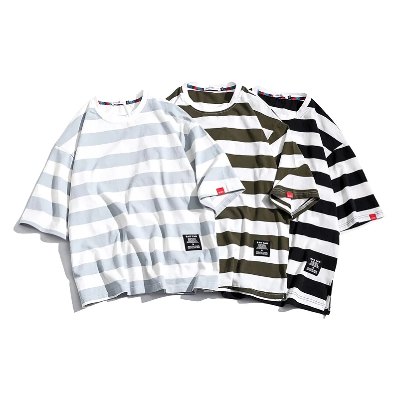 Men Top Casual Stripe Short Sleeve Men's Color Contrast Sleeves Mannen T-shirt Male T Shirts | Мужская одежда