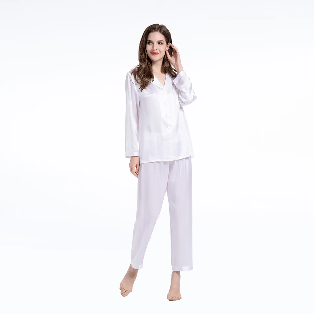 19 Momme Real Mulberry Silk Pajamas Women Clothing Comfy Two Piece Set Long Sleeve Sleepwear Nightwear For Ladies