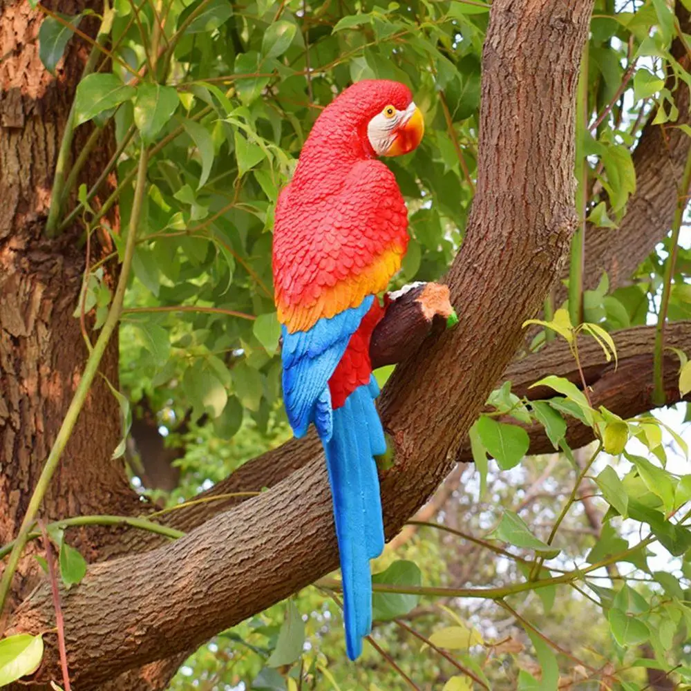 Тропические Macaws настенная скульптура Смола зеленая имитация попугая модель левый попугай Настенный декор зеленый - Цвет: Orange